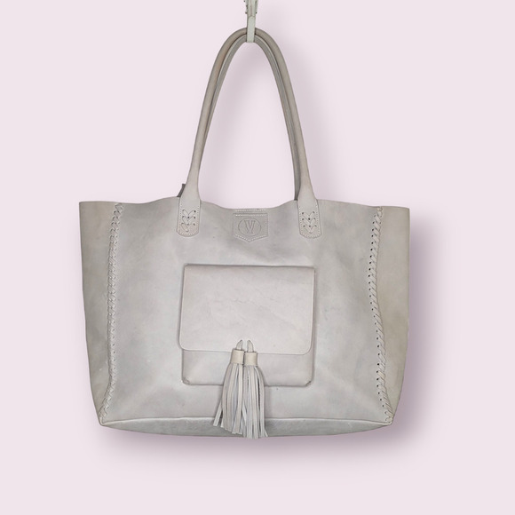 Vallimanca Tote handmade leather bag in light gray color - Picture 5 of 10